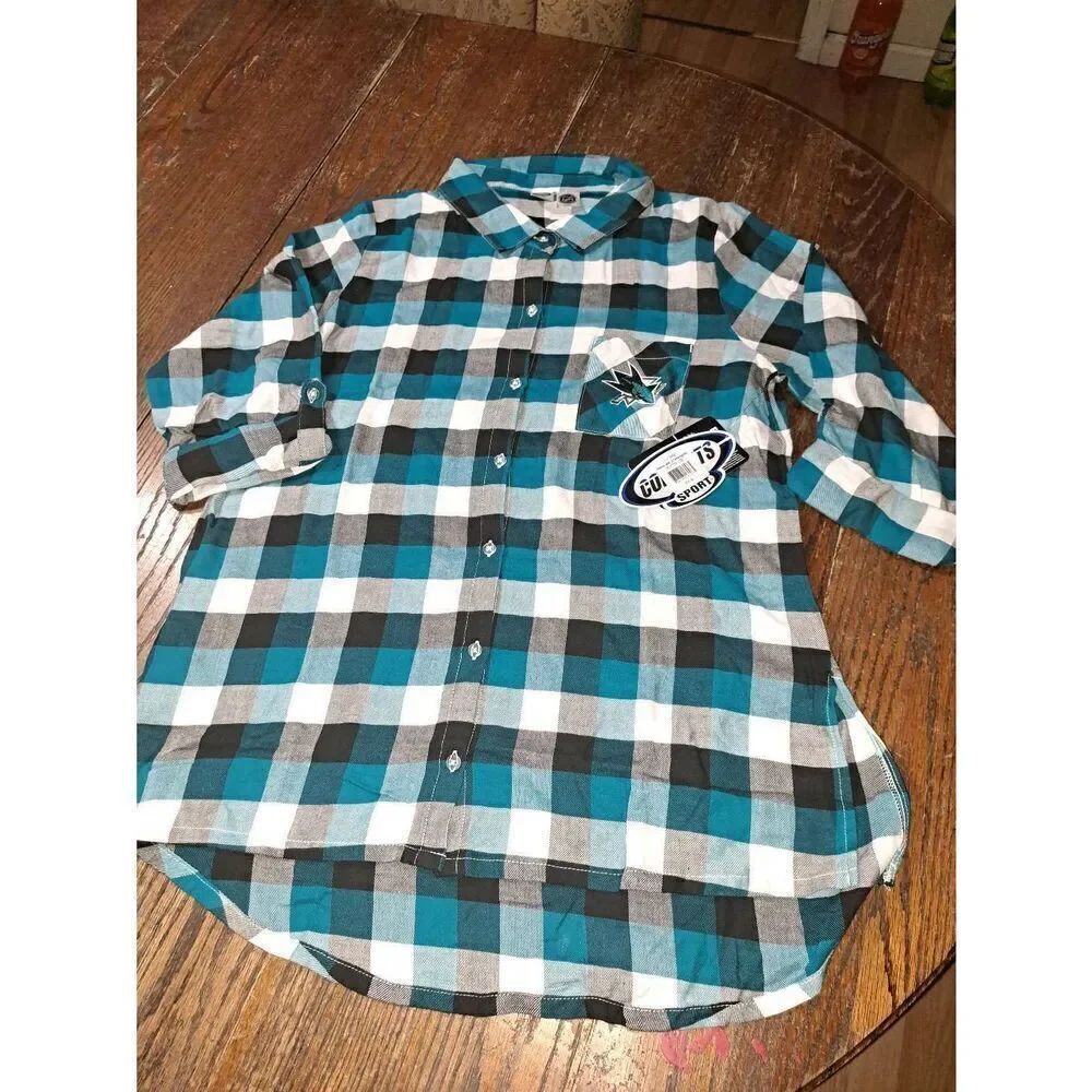 New Small Concept Sports NHL San Jose Sharks Breakout Ladies Flannel Nightshirt